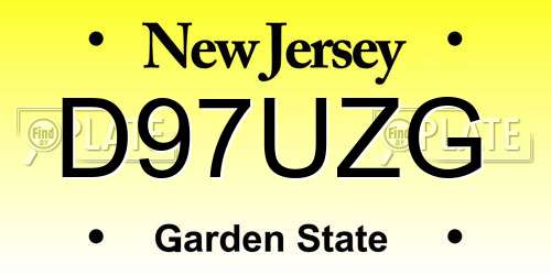D97UZG New Jersey License Plate