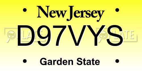D97VYS New Jersey License Plate
