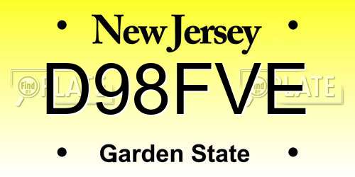 D98FVE New Jersey License Plate