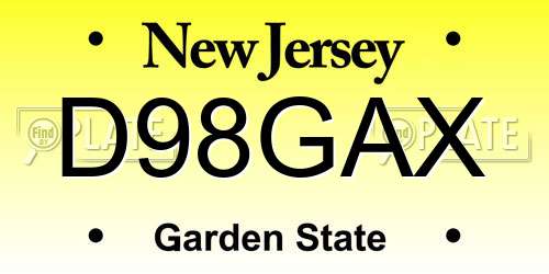D98GAX New Jersey License Plate