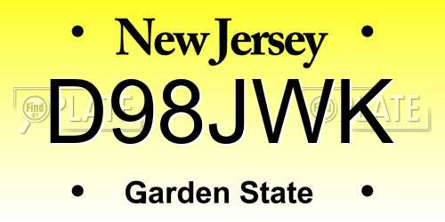 D98JWK New Jersey License Plate