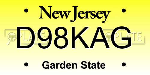D98KAG New Jersey License Plate