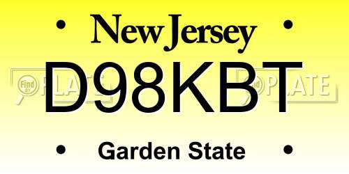 D98KBT New Jersey License Plate