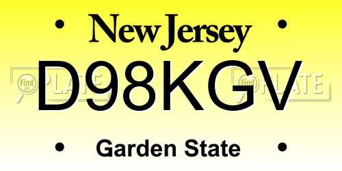 D98KGV New Jersey License Plate