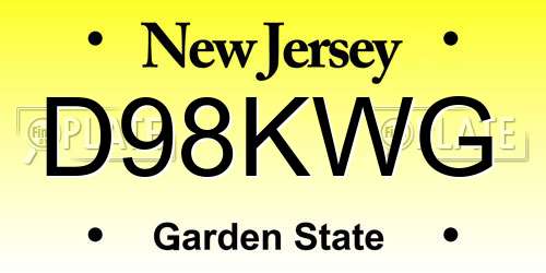 D98KWG New Jersey License Plate