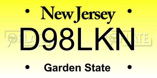 D98LKN New Jersey License Plate