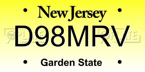 D98MRV New Jersey License Plate
