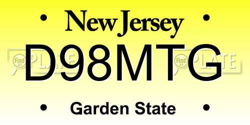 D98MTG New Jersey License Plate