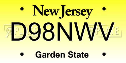 D98NWV New Jersey License Plate