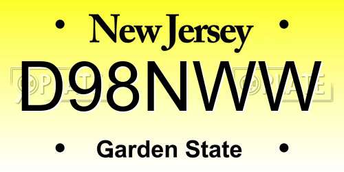 D98NWW New Jersey License Plate
