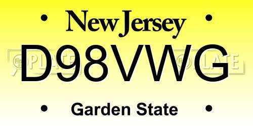 D98VWG New Jersey License Plate