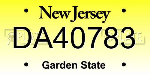 DA40783 New Jersey License Plate