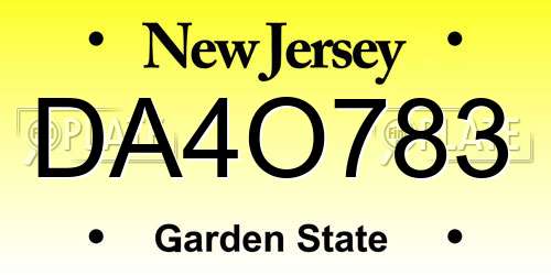 DA4O783 New Jersey License Plate