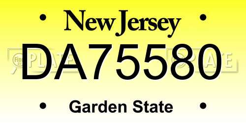 DA75580 New Jersey License Plate