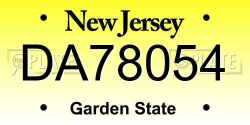 DA78054 New Jersey License Plate