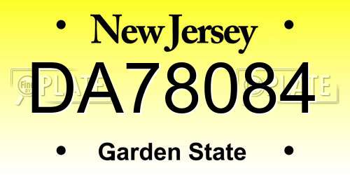 DA78084 New Jersey License Plate