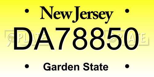 DA78850 New Jersey License Plate