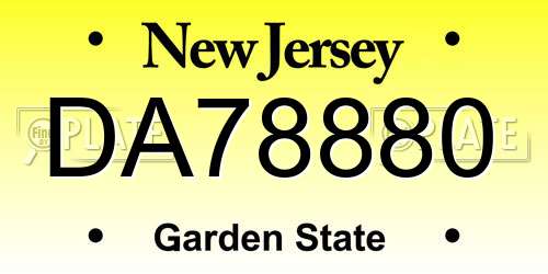 DA78880 New Jersey License Plate