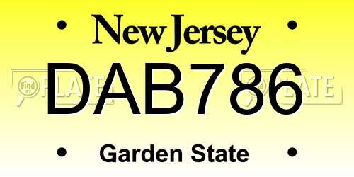 DAB786 New Jersey License Plate