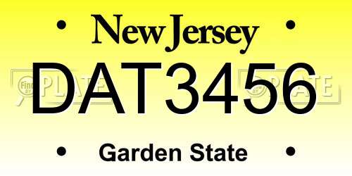 DAT3456 New Jersey License Plate