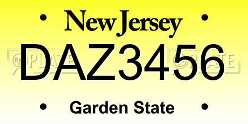 DAZ3456 New Jersey License Plate