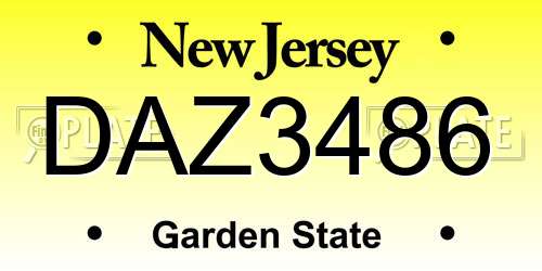 DAZ3486 New Jersey License Plate