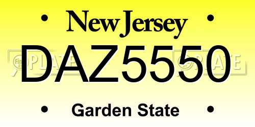 DAZ5550 New Jersey License Plate
