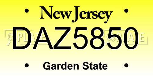 DAZ5850 New Jersey License Plate