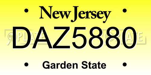 DAZ5880 New Jersey License Plate