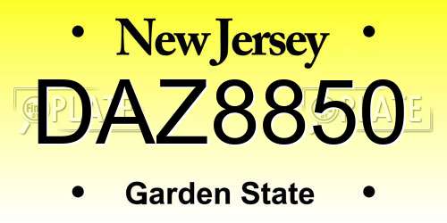 DAZ8850 New Jersey License Plate