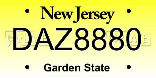 DAZ8880 New Jersey License Plate
