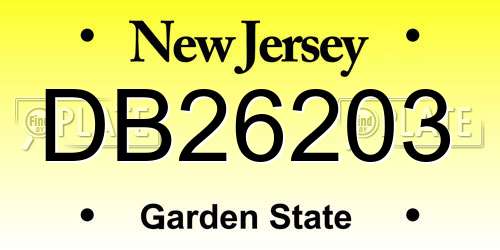 DB26203 New Jersey License Plate