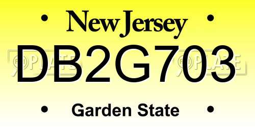 DB2G703 New Jersey License Plate