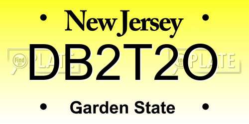 DB2T2O New Jersey License Plate