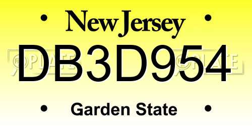 DB3D954 New Jersey License Plate