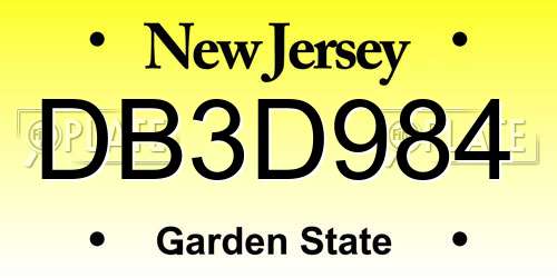 DB3D984 New Jersey License Plate