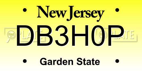 DB3H0P New Jersey License Plate