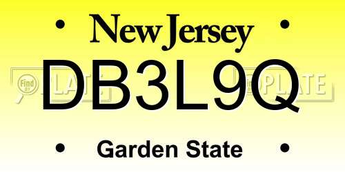 DB3L9Q New Jersey License Plate