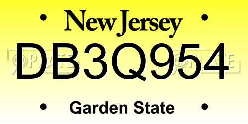 DB3Q954 New Jersey License Plate