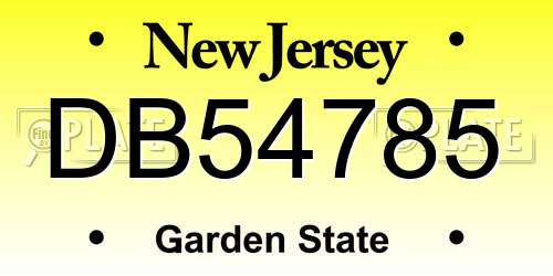 DB54785 New Jersey License Plate