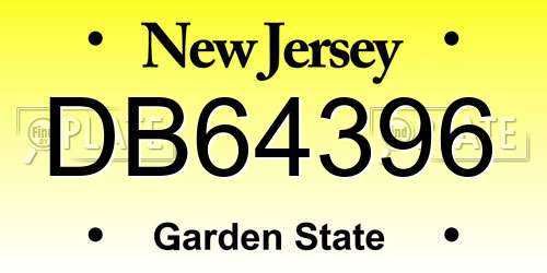 DB64396 New Jersey License Plate