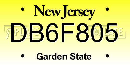 DB6F805 New Jersey License Plate