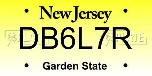 DB6L7R New Jersey License Plate