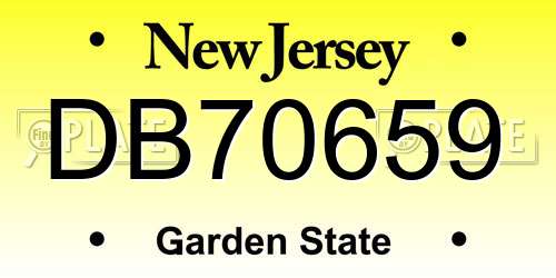 DB70659 New Jersey License Plate