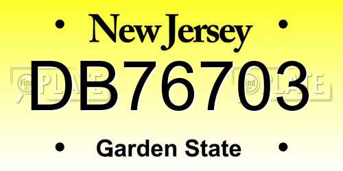 DB76703 New Jersey License Plate