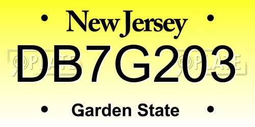 DB7G203 New Jersey License Plate