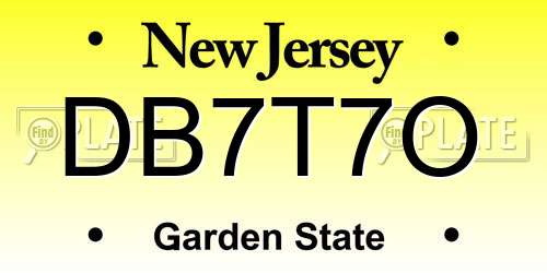 DB7T7O New Jersey License Plate