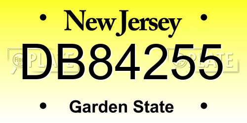 DB84255 New Jersey License Plate