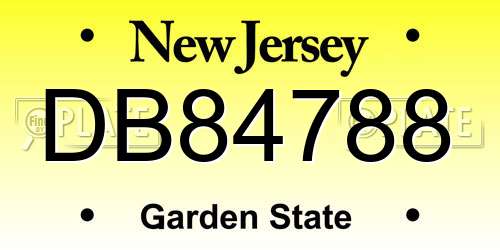 DB84788 New Jersey License Plate