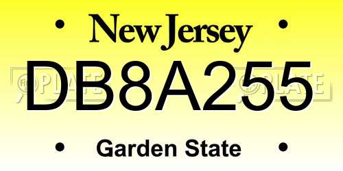 DB8A255 New Jersey License Plate